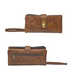 Patricia Nash Leather‎ Signature Map Bifold Wallet Credit Card Wristlet NEW